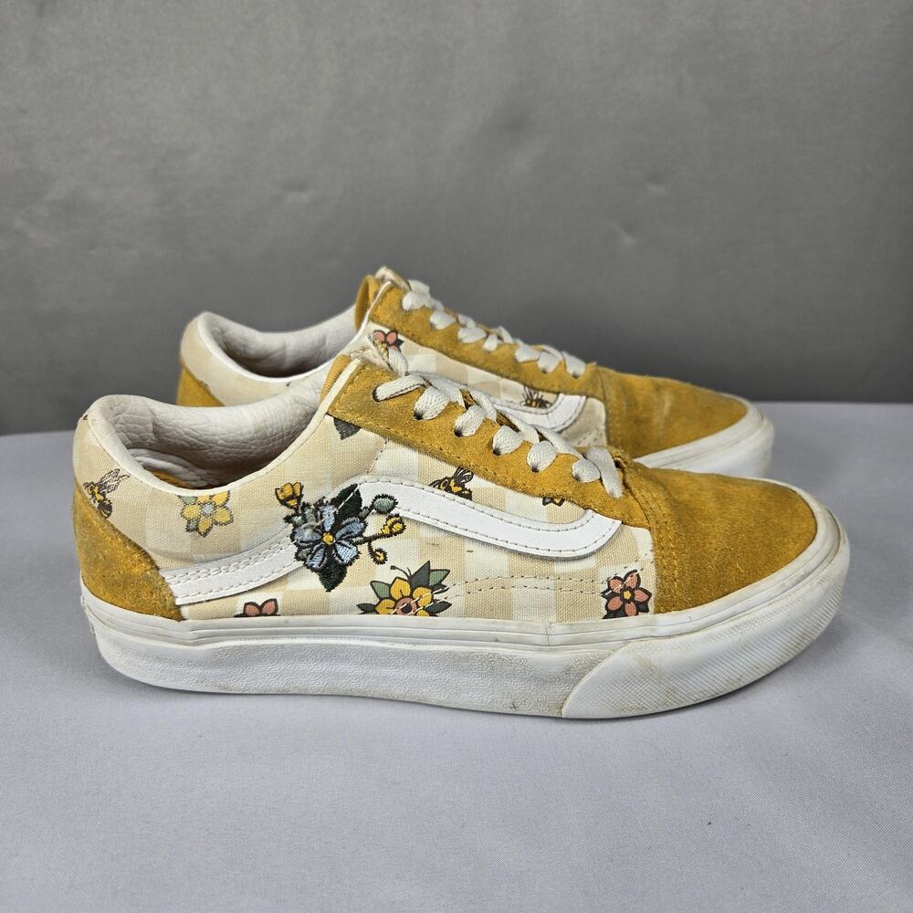 Vans Old Skool Shoes M 4.5 W6 Yellow Floral Bee Suede Canvas Skate Sneakers